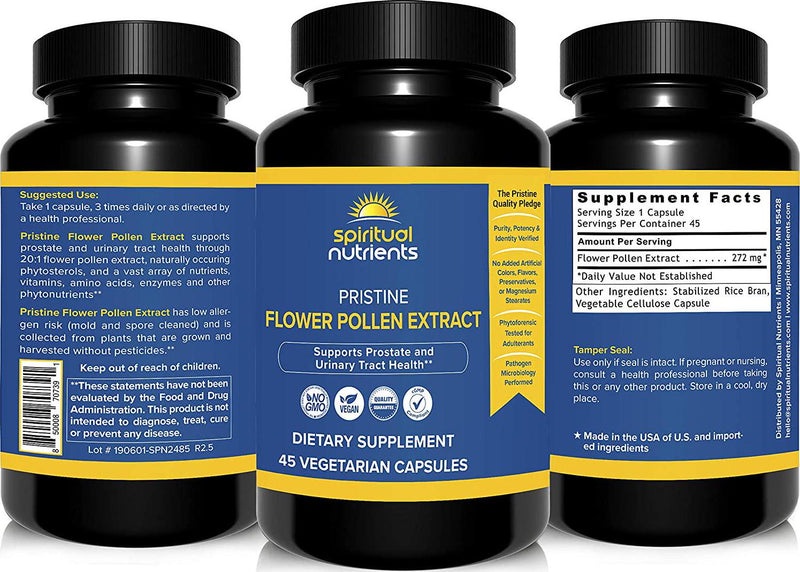 Spiritual Nutrients Pristine Flower Pollen Extract | Prostate and Urinary Tract Health Support | Non-GMO, Vegan | 45 Capsules