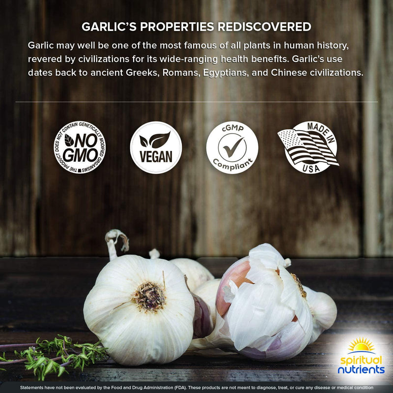 Spiritual Nutrients Pristine Super Garlic with Allicin Extract | Immune and Cardiovascular Health Support | Non-GMO, Vegan | 60 Capsules