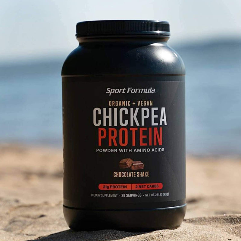 Sport Formula Chickpea Protein Powder, Organic and Vegan Plant Based Protein, All Natural Protein Powder with Essential Amino Acids, Chocolate Flavor, only 2 net Carbs with 21 Grams Protein