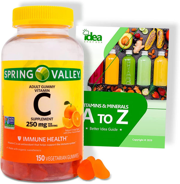 Spring Valley Vegetarian Vitamin C Gummies for Adults, 250 mg, 150 Ct + Vitamins and Minerals - A to Z - Better Idea Guide (1 Pack 150 Count)