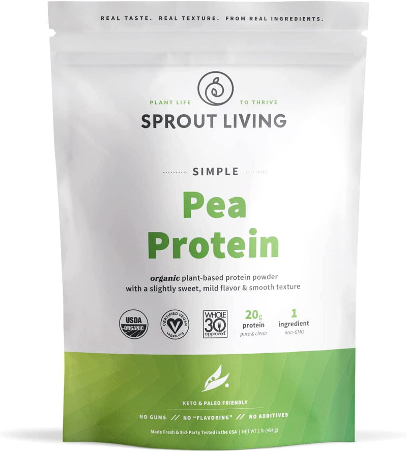 Sprout Living Organic Pea Protein Powder, 20 Grams of Plant Based Organic Protein Powder Without Artificial Sweeteners, Non Dairy, Non-GMO, Dairy Free, Vegan, Gluten Free, Keto Drink Mix (1 Pound)