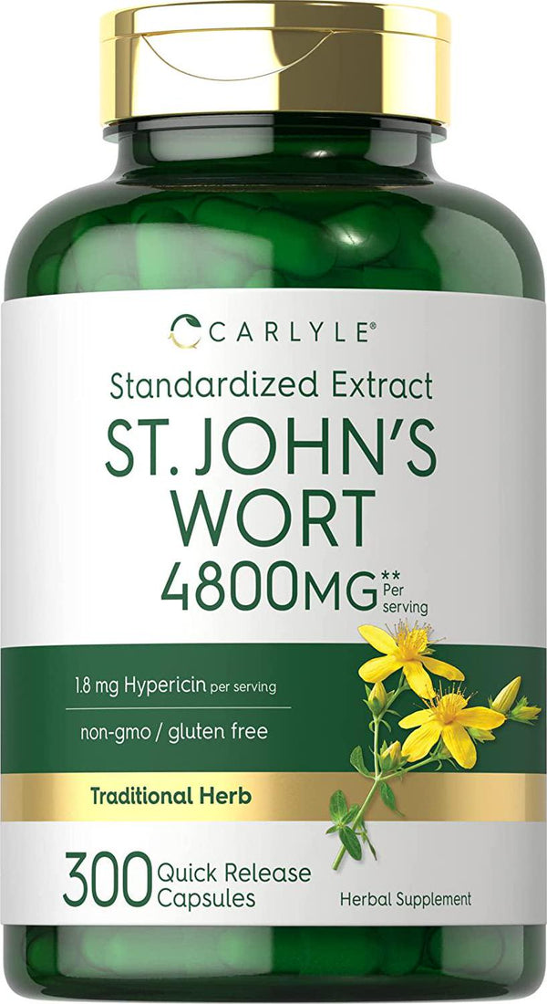 St John&#039;s Wort Capsules | 4800mg | 300 Count | Non-GMO and Gluten Free Supplement | Standardized Extract | by Carlyle
