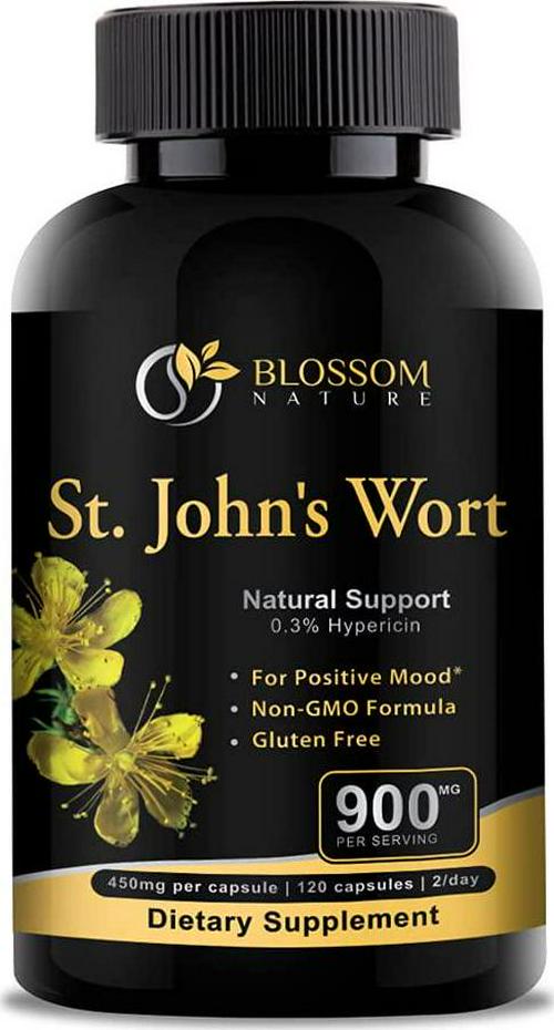 St.John's Wort 900mg Supplement-Natural Antidepressant for Mood Boost, Anxiety and Depression Support-Provides Extended Stress Relief-120 capsules, 450mg of St Johns Wort with 0.3% Hypericin per Capsule