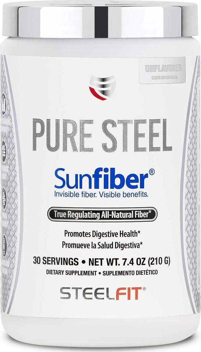 SteelFit Pure Steel Sunfiber - All Natural Fiber - Supports Regularity - Promotes Digestive Health - Low FODMAP Certified - Dissolves Easily - Unflavored - Vegan - Gluten Free - 30 Servings (210 G)