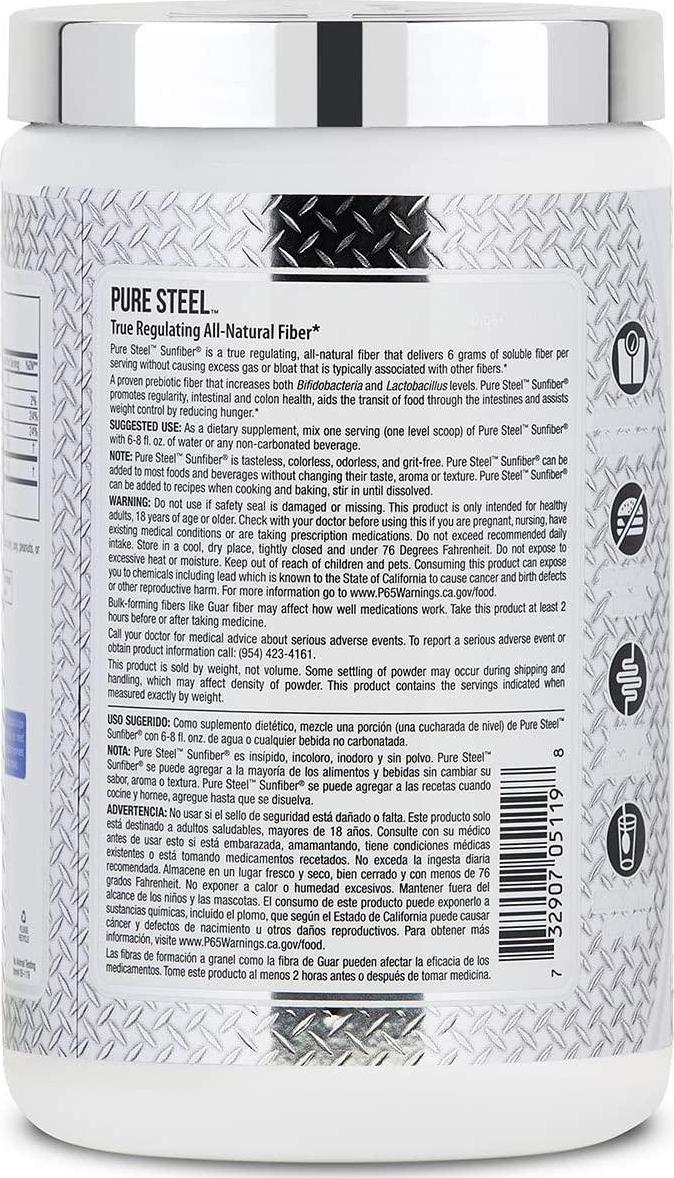 SteelFit Pure Steel Sunfiber - All Natural Fiber - Supports Regularity - Promotes Digestive Health - Low FODMAP Certified - Dissolves Easily - Unflavored - Vegan - Gluten Free - 30 Servings (210 G)