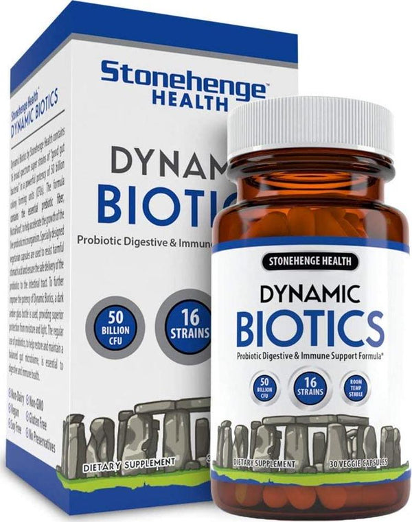 Stonehenge Health Dynamic Biotics 50+ Billion Probiotic CFUs 16 Strains + Prebiotic, Lactobacillus Acidophilus, Delayed Release, Shelf Stable, Non-GMO Gluten Soy Free Vegetarian Capsules (1 pack)