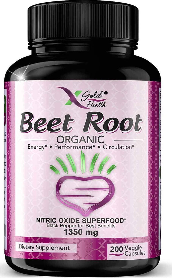 Strongest Premium Organic Beet Root Powder 1350mg Superfood Nitric Oxide Supplement Natural Nitrates w/Black Pepper for Best Benefits - Circulation, Heart Health, Athletic Performance, 200 Veg Caps