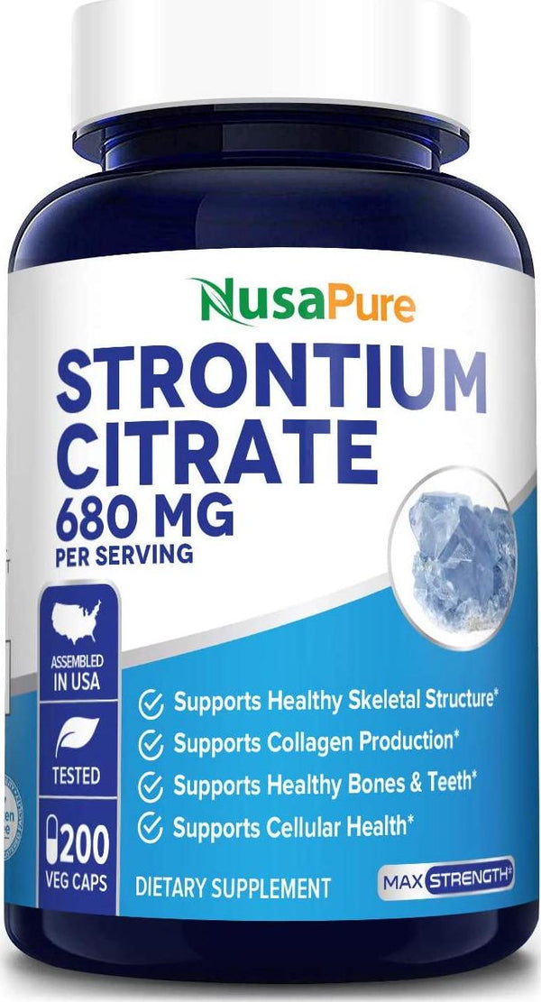 Strontium 680 mg 200 Vegetarian Caps (Non-GMO and Gluten Free) Bone Maintenance, Helps to Prevent Bone Loss, Osteoporosis