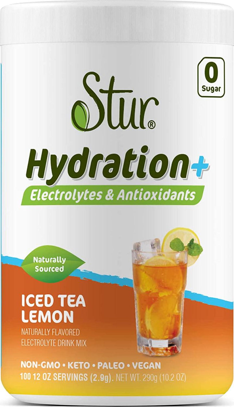 Stur Electrolyte Hydration Powder | Lemon Tea | Sugar Free | 100 Servings | High Antioxidants and B Vitamins | Non-GMO | Daily Hydration and Workout Recovery | Keto | Vegan(10.7 oz)