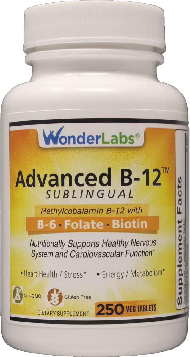 Sublingual Vitamin B12 (1000 mcg), B6 (5mg), Folic Acid(400 mcg) and Biotin (25mcg) - Formulated with Methylcobalamin Vitamin B-12 (250 Tablets)
