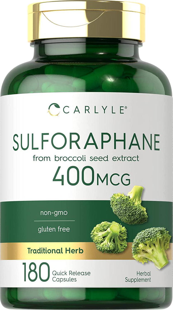 Sulforaphane Supplement | 400mcg | 180 Capsules | Non-GMO and Gluten Free Formula | Broccoli Sprout Extract | Traditional Herb | by Carlyle