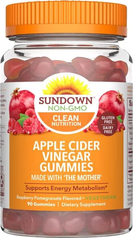 Sundown Apple Cider Vinegar Gummies, Supports Energy Metabolism, Raspberry Pomegranate Flavored, 90 Ct