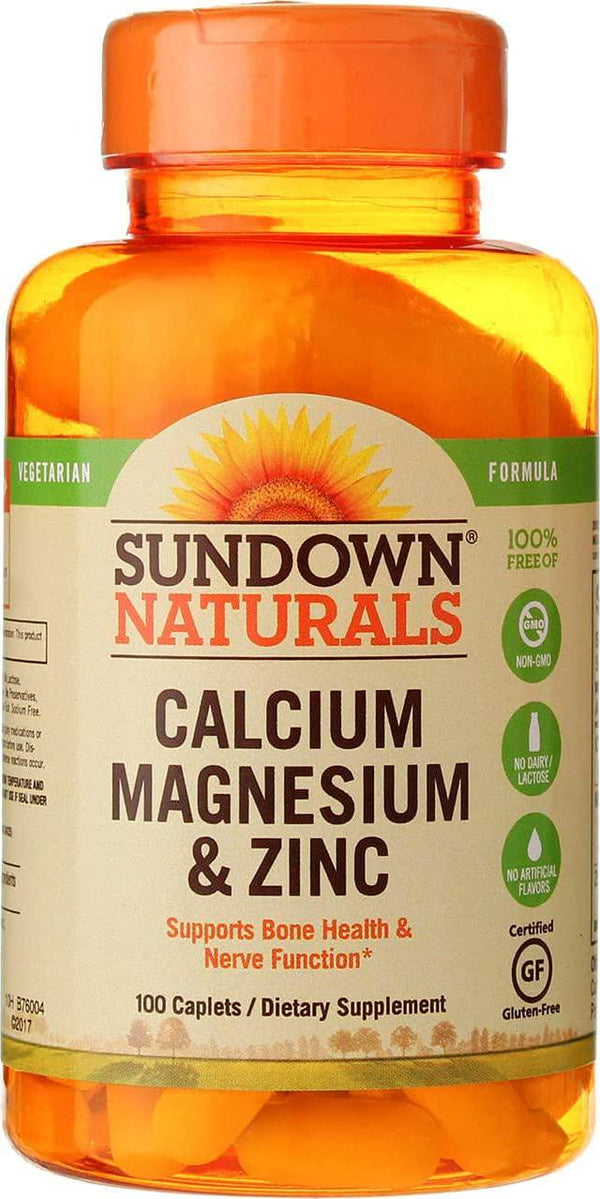 Sundown Calcium Magnesium and Zinc Caplets 100 Caplets (Pack of 2)