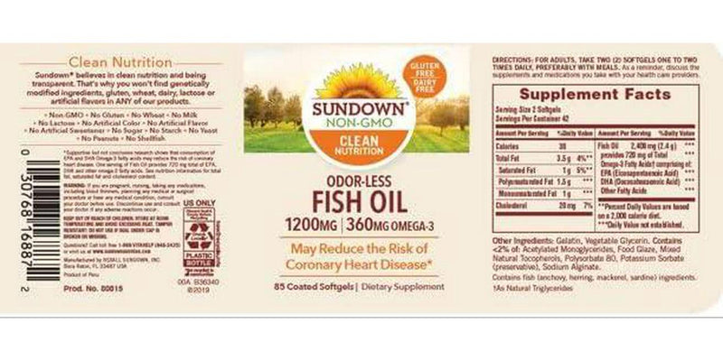 Sundown Naturals Fish Oil 1200 Mg With Natural Omega-3 Softgels 90 Soft Gels (Pack Of 2)