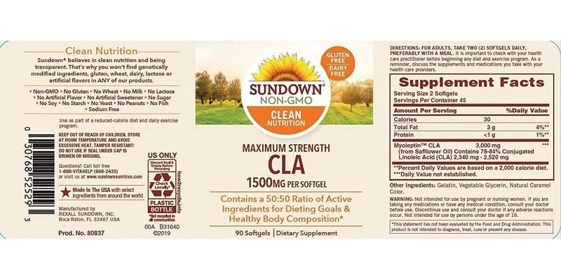 Sundown Naturals Maximum Strength CLA 1500 mg, 90 Softgels