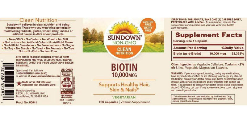 Sundown Naturals Vegetarian Biotin 10000 mcg, 120 Capsules