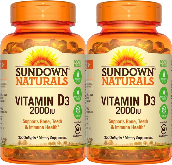 Sundown Naturals Vitamin D3 2000 IU, 350 Softgels (2 Pack)
