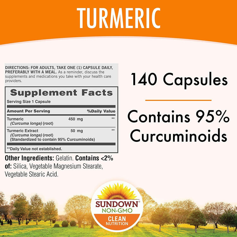 Sundown Turmeric 500mg Herbal Supplements, 140 Count