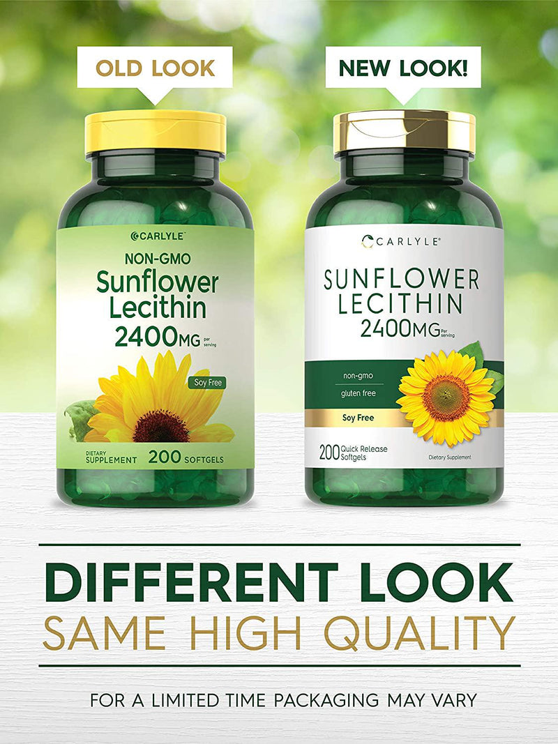 Sunflower Lecithin 2400mg | 200 Softgels | Rich in Phosphatidyl Choline | Non-GMO, Soy Free, Gluten Free Supplement | by Carlyle