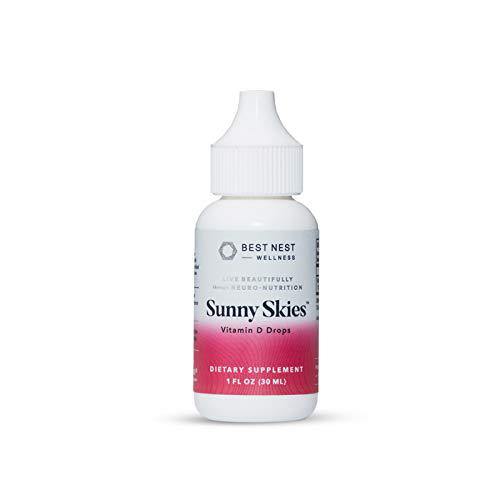 Sunny Skies Vitamin D-3 Drops, Natural Vitamin D Liquid Supplement, 2000 IU per Drop, Non-GMO, Easy-to-Use Dropper, Immune Support, 1 Oz, Best Nest Wellness