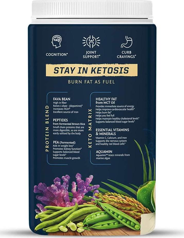 Sunwarrior Clean Keto Vegan Protein Powder with MCT Oil Essential Vitamins and Plant Based Protein Peptides (Tropical Vanilla) (720 Gram)