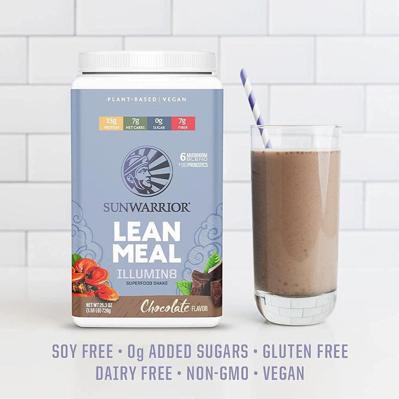Sunwarrior Lean Meal Vegan Meal Replacement Powder Keto Friendly Non GMO Sugar Gluten Soy and Dairy Free Organic Plant Based Protein Powder Protein Shakes Meal Replacement (Chocolate) (720 Gram)