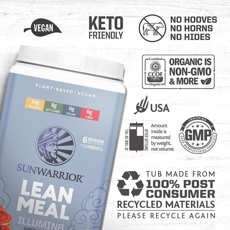Sunwarrior Lean Meal Vegan Meal Replacement Powder Keto Friendly Non GMO Sugar Gluten Soy and Dairy Free Organic Plant Based Protein Powder Protein Shakes Meal Replacement (Chocolate) (720 Gram)