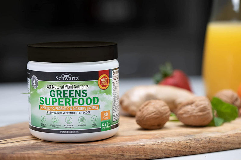 Super Greens Powder - 3 Servings of Veggies per Scoop | 45+ Organic Green Superfoods (Alfalfa, Chlorella, Spirulina and More) + Digestive Enzymes - Keto Friendly Vegan Supplement