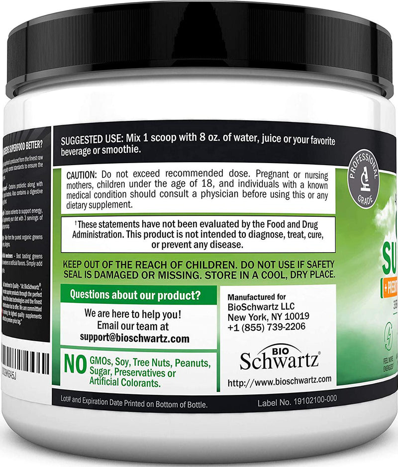 Super Greens Powder - 3 Servings of Veggies per Scoop | 45+ Organic Green Superfoods (Alfalfa, Chlorella, Spirulina and More) + Digestive Enzymes - Keto Friendly Vegan Supplement