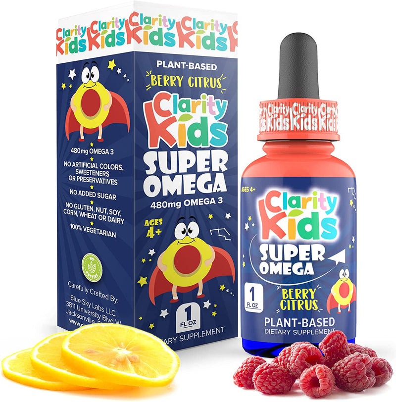 Super Omega for Kids (1 fl oz) with Vegan DHA + EPA that Tastes Great, Omega 3 Kids Need for More Focus and Quality Sleep, Algae Oil Omega 3 Liquid (1 mL), DHA Supplement for Kids, Omega 3 Oil for Kids