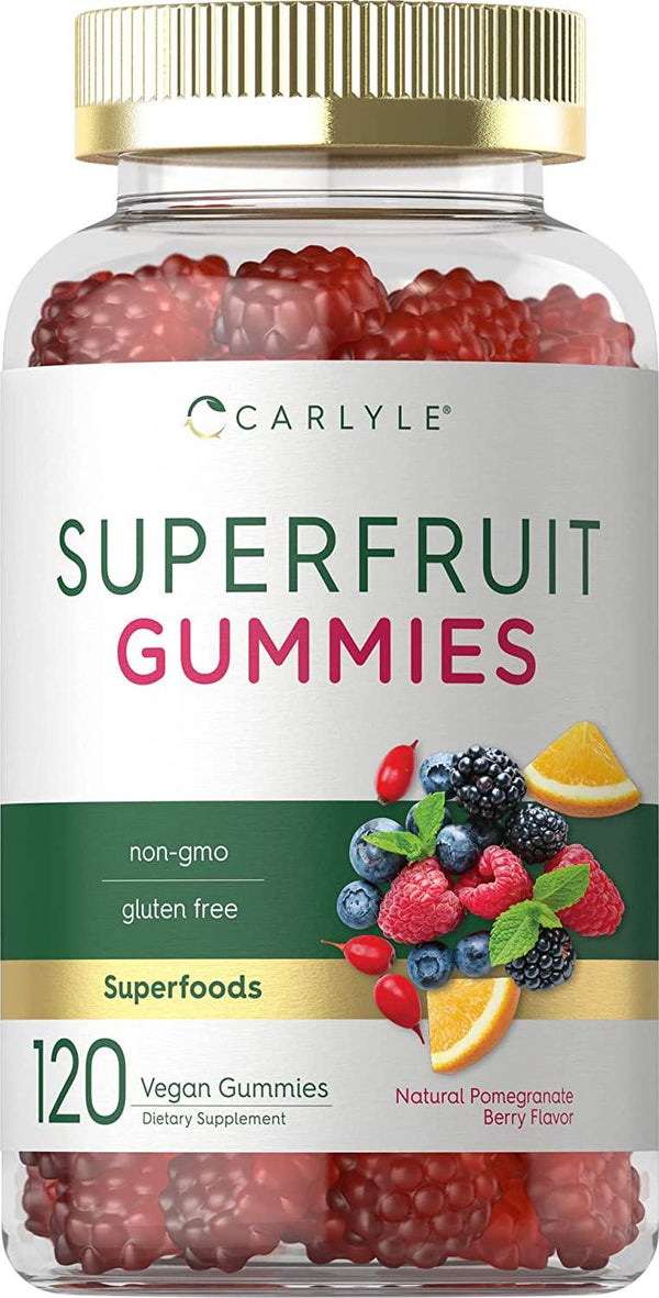 Superfruit Gummies | 120 Count | Natural Pomegranate Berry Flavor | Vegan, Non-GMO, Gluten Free | by Carlyle