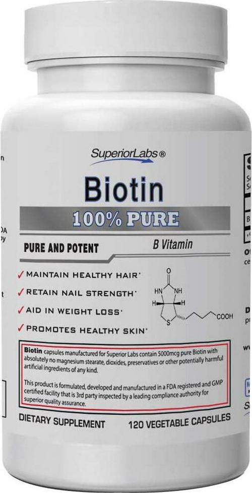 Superior Labs – Best Natural Biotin NonGMO Supplement – for Luscious Longer Hair and Lashes – Stronger Nails – Healthy Skin – Energy Booster – Healthy Weight - 5000 mcg, 120 Vegetable Caps