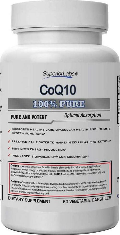 Superior Labs CoQ10 - with MCT for Superior Absorption - NonGMO Safe from, Stearates, Gluten and Other Allergens – Supports Cardiovascular Health and Immune System Functions - 60 Vegetable Caps