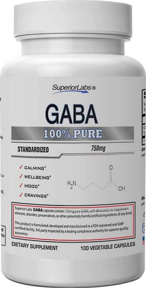 Superior Labs | GABA Supplement 750mg | Maximum Strength Mood Enhancement | Natural Relief of Stress and Simple Nervous Tension, Promotes Mood Balance, Sleep Quality, and Natural Brain Function.