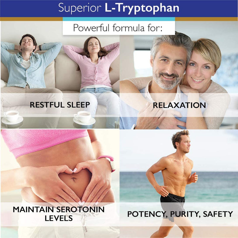 Superior Labs - Pure L-Tryptophan - 500mg, 120 Vegetable Capsules - Non-GMO Dietary Supplement - Restful Sleep and Relaxation - Maintains Serotonin Levels - Helps Improve Circulation and Reduce Stress.