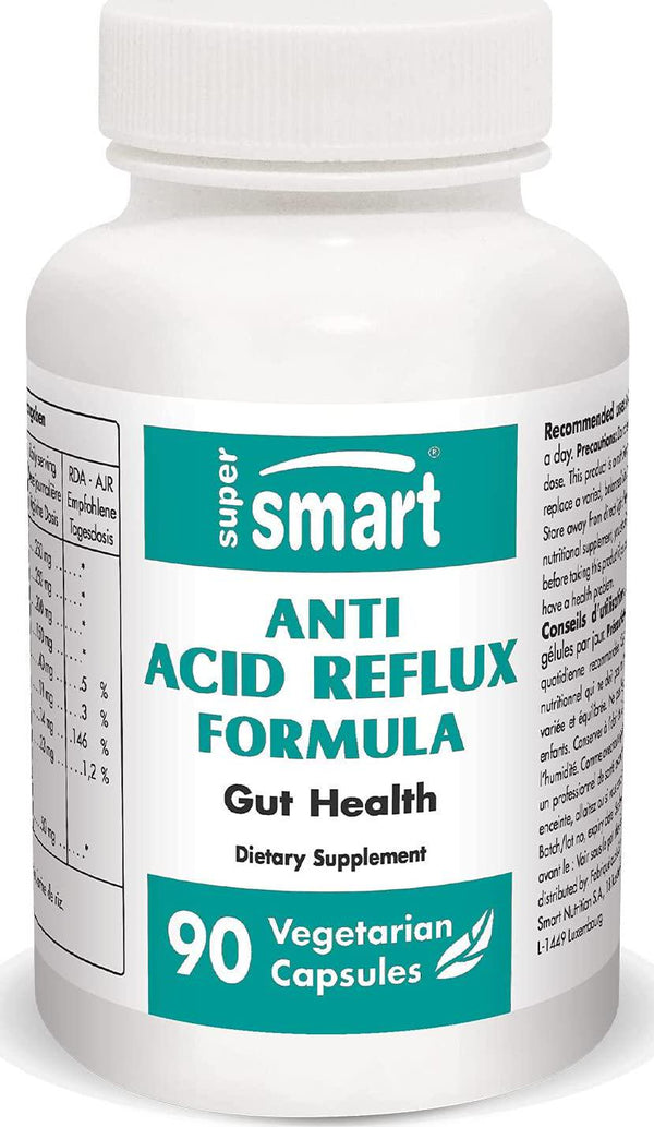 Supersmart - Anti-Acid Reflux - Relieve Heartburn and Acid Reflux Naturally | 100% Natural Non-GMO and Gluten Free - 90 Vegetarian Capsules