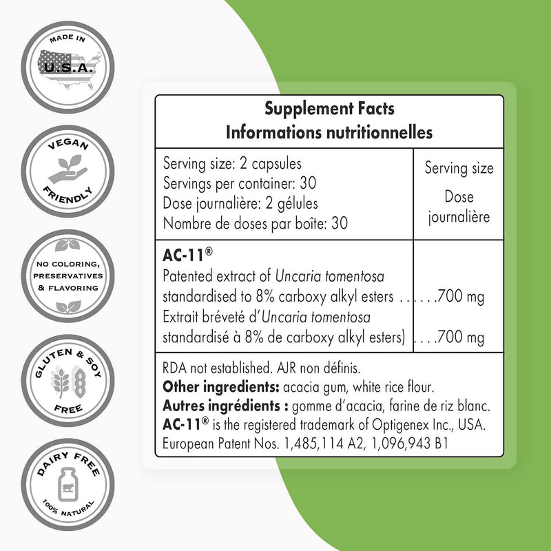 Supersmart - Anti-Aging - AC-11 Supplement - Revolutionary Botanical Extract That Can Help Repairing Damaged DNA. Each Capsule 350 Mg - Non-GMO - 60 Vegetarian Capsules