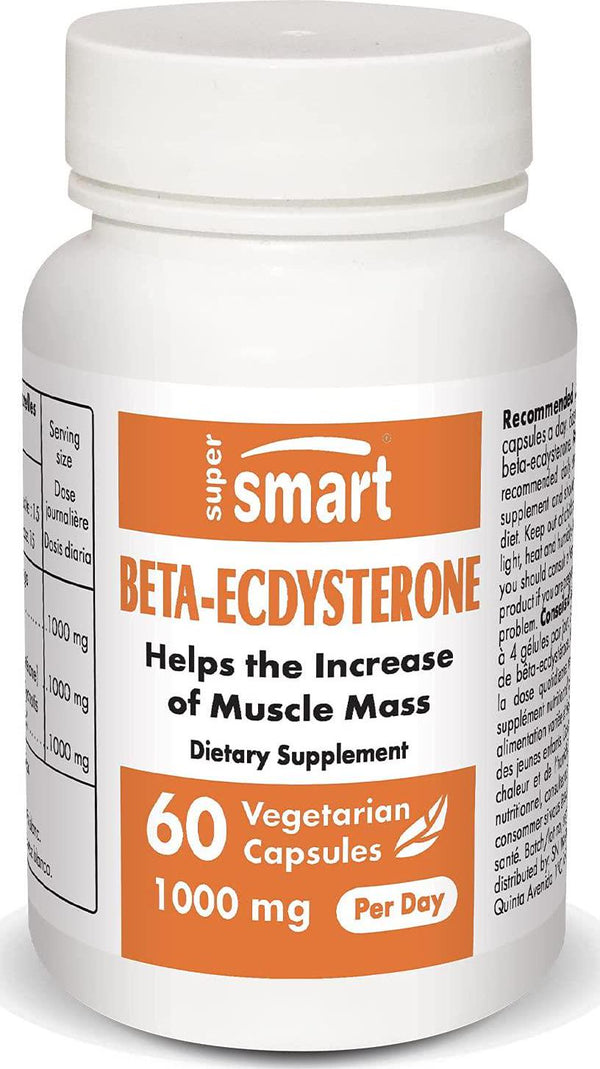 Supersmart - Beta-Ecdysterone 1000 mg Per Day - Sport and Endurance - Promote Muscle Mass and Recovery for Athletes | Non-GMO and Gluten Free - 60 Vegetarian Capsules