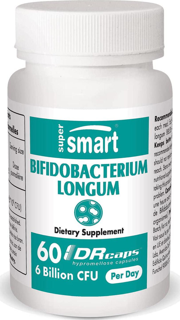 Supersmart - Bifidobacterium Longum 6 Billion CFU Per Day - Probiotics and Prebiotics for Intestinal Health and Gut Flora | Non-GMO and Gluten Free - 60 DR Capsules