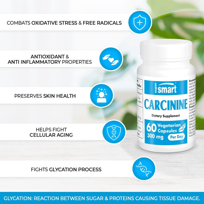 Supersmart - Carcinine 300 mg Per Day - Innovative Form of Carnosine - Anti Aging and Antioxidant Supplement | Non-GMO and Gluten Free - 60 Vegetarian Capsules