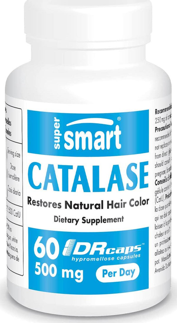 Supersmart - Catalase 500 mg Per Day - Natural Enzyme - Anti Aging - Increase Longevity - Restore Hair Color and Protect DNA | Non-GMO and Gluten Free - 60 DR Capsules