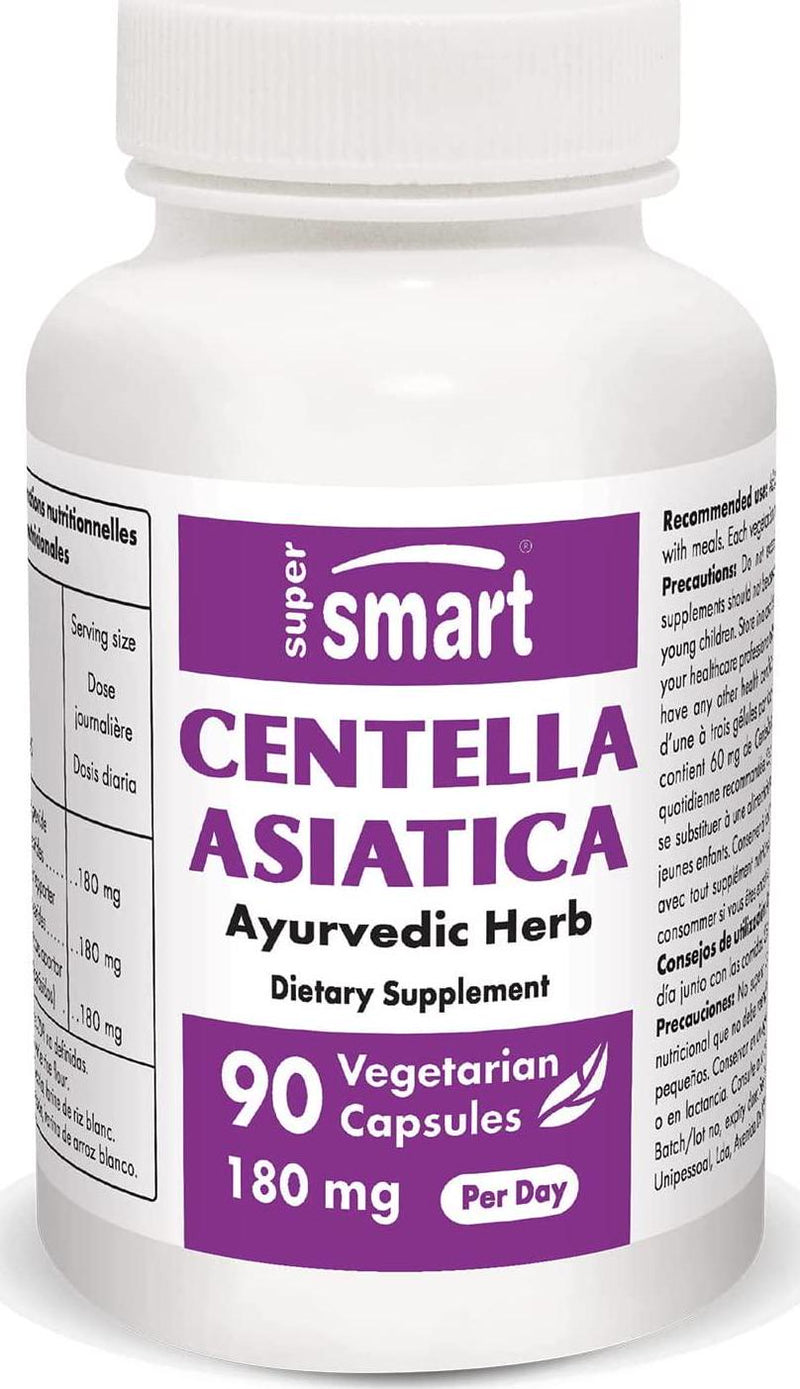Supersmart - Centella Asiatica 60 mg - Natural Gotu Kola Anti Inflammatory and Helps to Heal Wounds | Non-GMO and Gluten Free - 90 Vegetarian Capsules