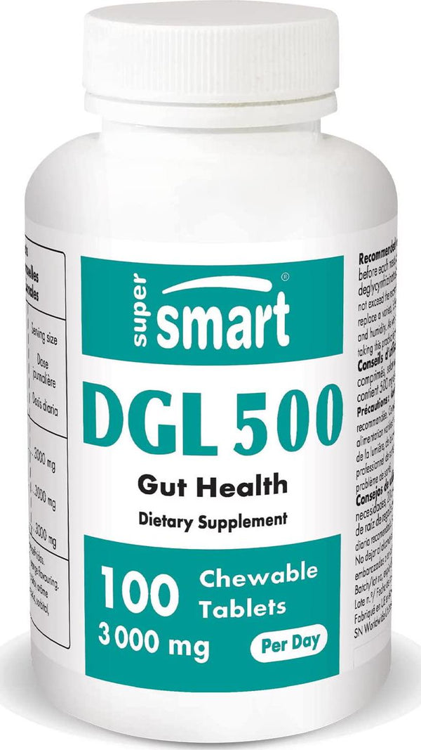 Supersmart - Gastro-Intestinal - DGL 500mg - Licorice Root Extract, Most Effective Form and Dose | 100 Chewable Tablets - Non-GMO