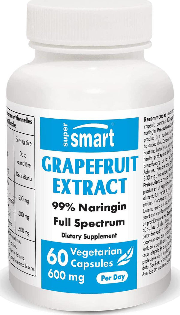 Supersmart - Grapefruit Extract 600 mg Per Day - Standardized to 99 % Naringin - Weight Loss Pills - Immune System Booster and Antioxidant Supplement | Non-GMO and Gluten Free - 60 Vegetarian Capsules