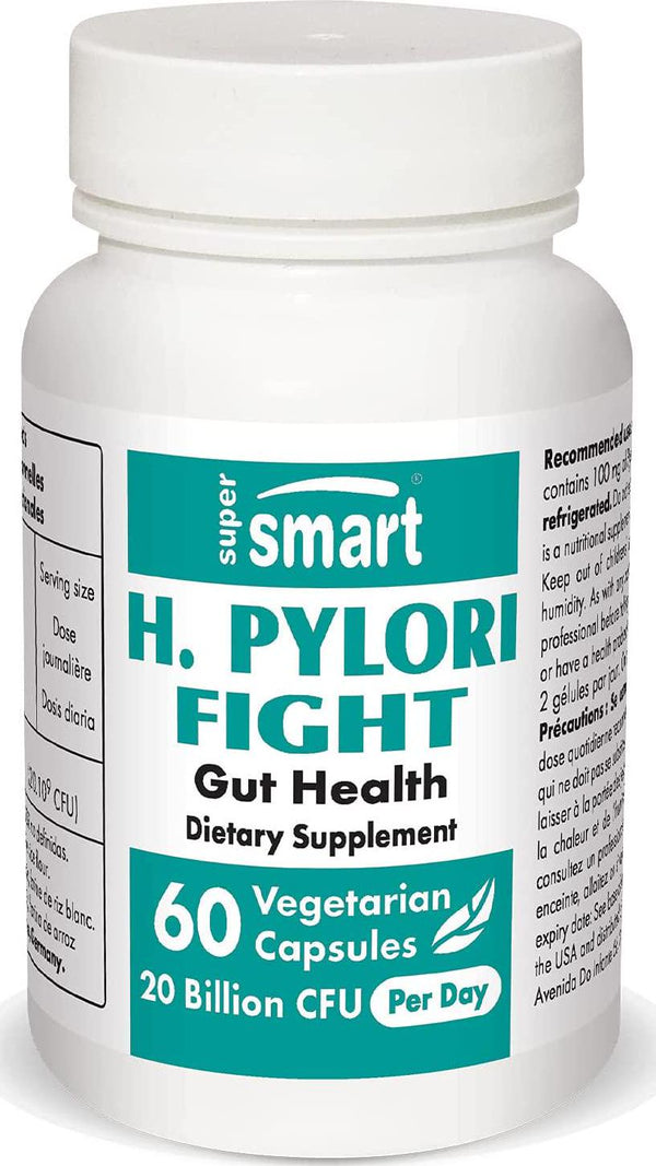 Supersmart - H. Pylori Fight 200 mg Per Serving - Contains Lactobacillus Reuteri (probiotic) - Relieves Acid Lifts and Stomach Aches | Non-GMO and Gluten Free - 60 Vegetarian Capsules