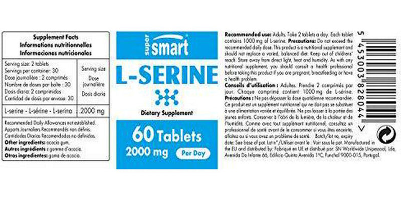 Supersmart - L-Serine 2000 mg Per Day - Brain Boost and Memory Supplement - Support Healthy Central Nervous System | Non-GMO and Gluten Free - 60 Tablets