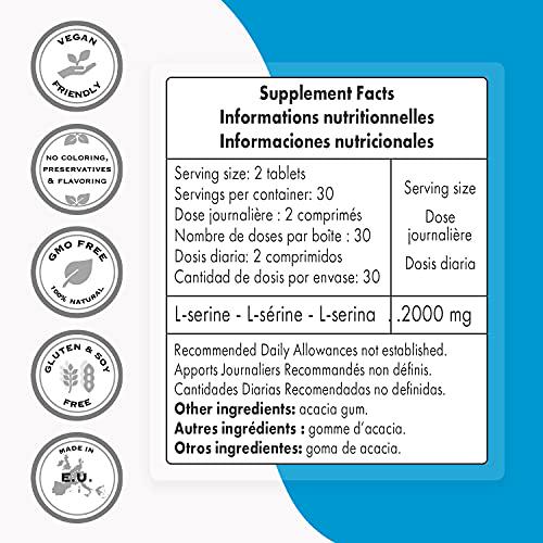 Supersmart - L-Serine 2000 mg Per Day - Brain Boost and Memory Supplement - Support Healthy Central Nervous System | Non-GMO and Gluten Free - 60 Tablets
