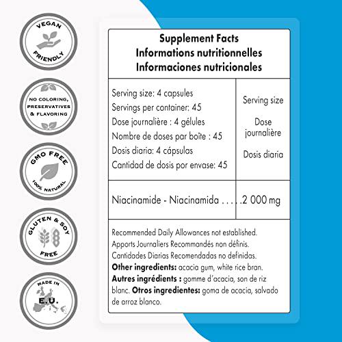 Supersmart - Niacinamide 2000 mg Per Day - Vitamin B3 - Improves Joint Mobility - Helps Reduce Psychological Effects of Stress and Bad Feelings | Non-GMO and Gluten Free - 180 Vegetarian Capsules