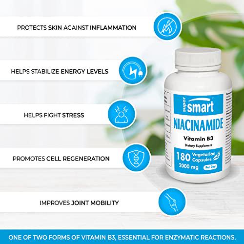 Supersmart - Niacinamide 2000 mg Per Day - Vitamin B3 - Improves Joint Mobility - Helps Reduce Psychological Effects of Stress and Bad Feelings | Non-GMO and Gluten Free - 180 Vegetarian Capsules