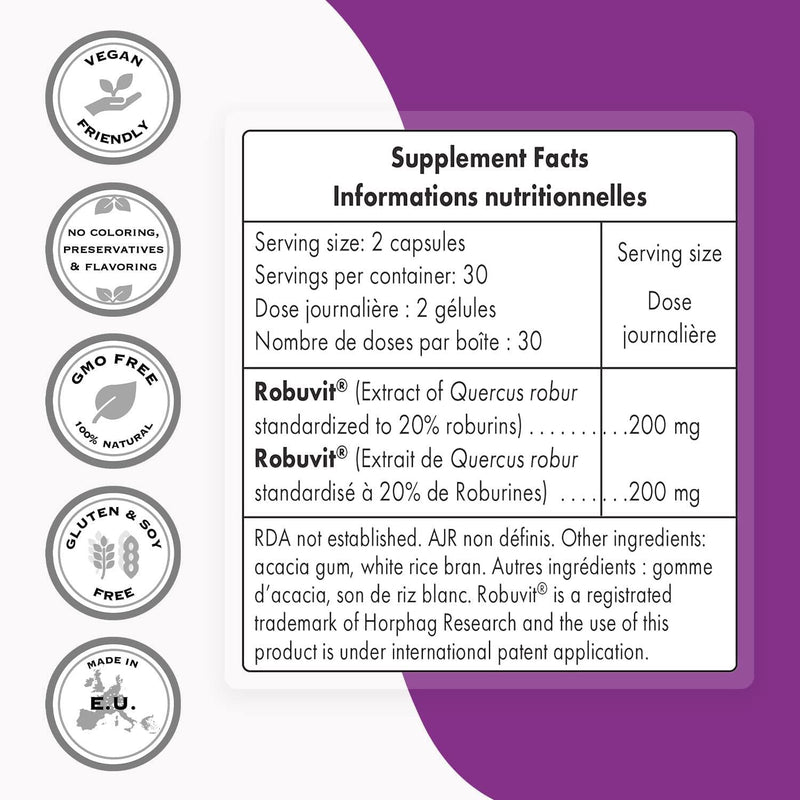 Supersmart - Robuvit Â 100 mg - French Oak Wood Extract for Stress and Mood - Antioxidant Supplement - Helps Fight Fatigue | Non-GMO and Gluten Free - 60 Vegetarian Capsules